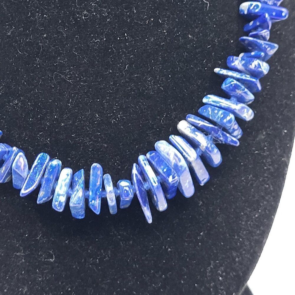 Chunky Lapis Shard Necklace Sterling Clasp 16in